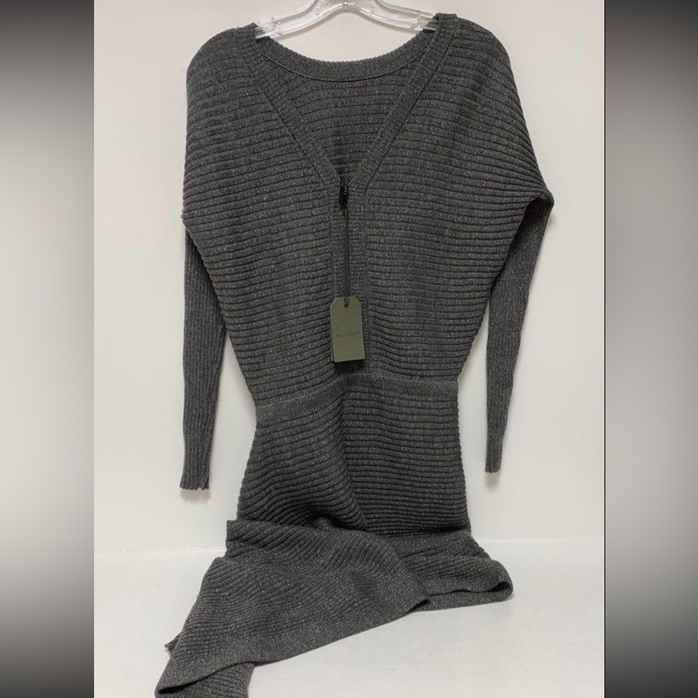 NWT All Saints Gray Ribbed Knit Sweater Dress Size S